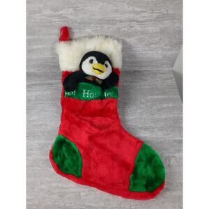 Vintage Penguin Plush Hohoho Embroidered‎ Stocking Red & Green